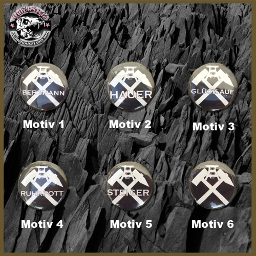 Bergbau Motive Button / Pin / Badge / Anstecknadel